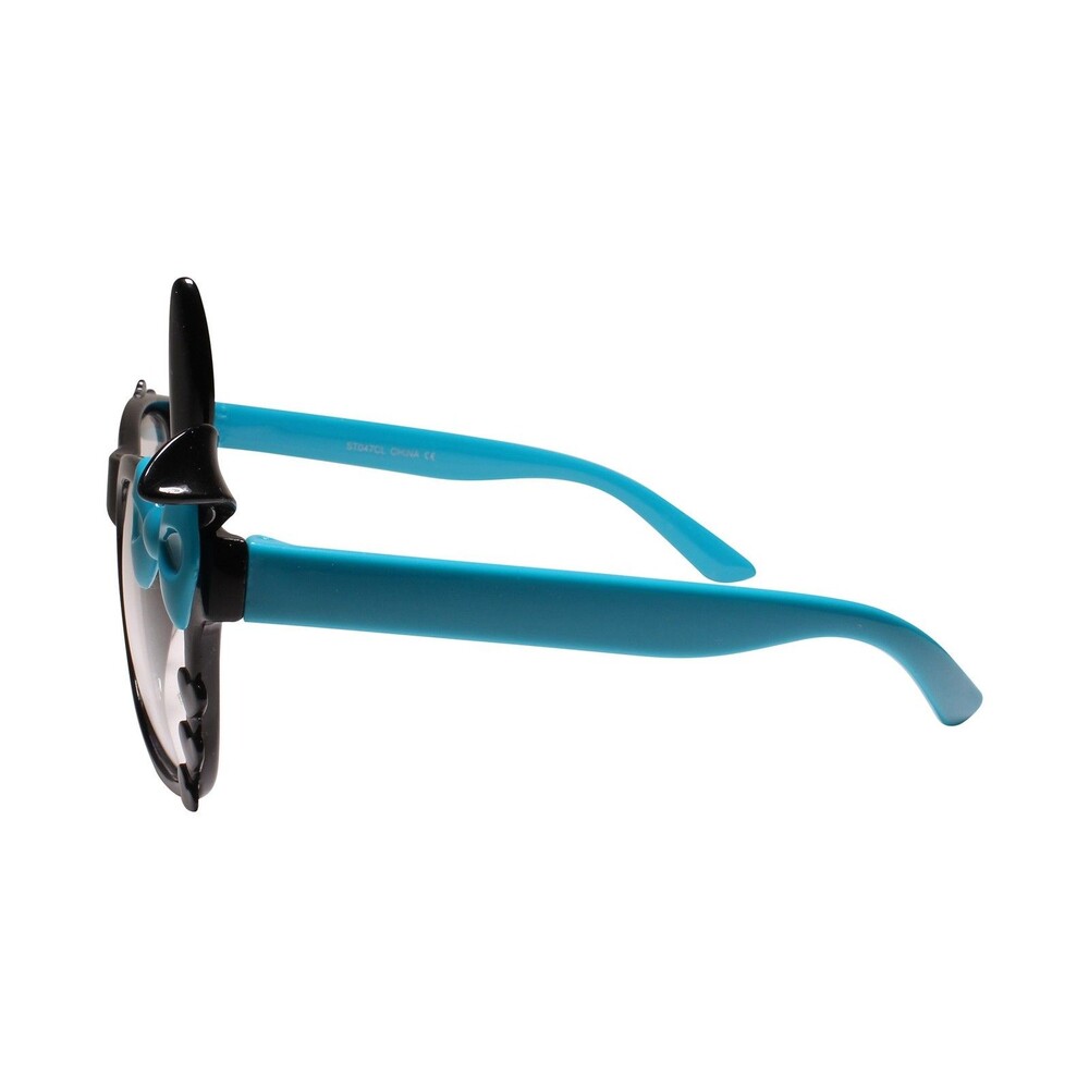 Bunny Ears Fun Party Colorful Cute Heart Accent Black & Blue Clear Lens Glasses - Picture 3 of 4